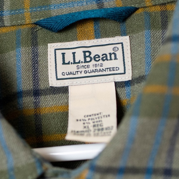 L.L. Bean Slightly Fitted Olive & Gold Katahdin Performance Flannel Shirt - Picture 2 of 5